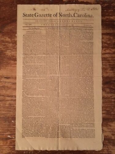 The State Gazette of North Carolina. February 1, 1798 | Exceptionally ...